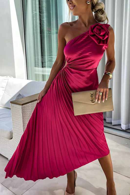 Sunday One Shoulder Midi Dress Red