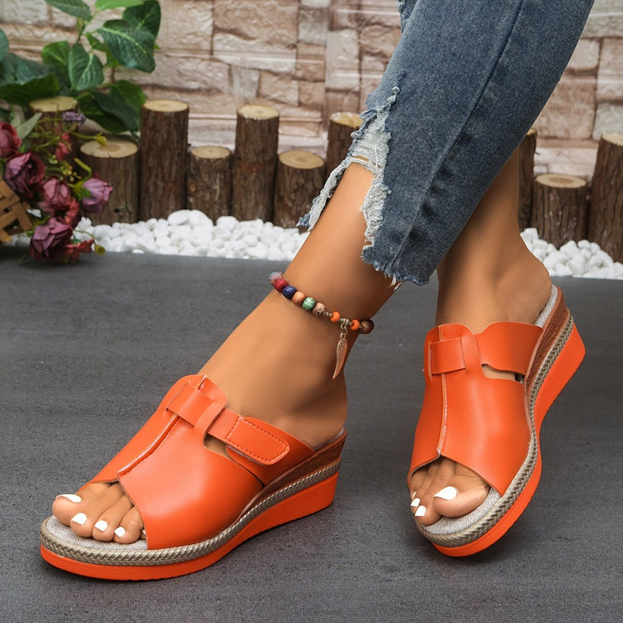 Layla | Women's Open-Toe Wedge Platform Comfortable Sandals Hook-Loop Orange