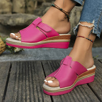 Layla | Women's Open-Toe Wedge Platform Comfortable Sandals Hook-Loop Magenta
