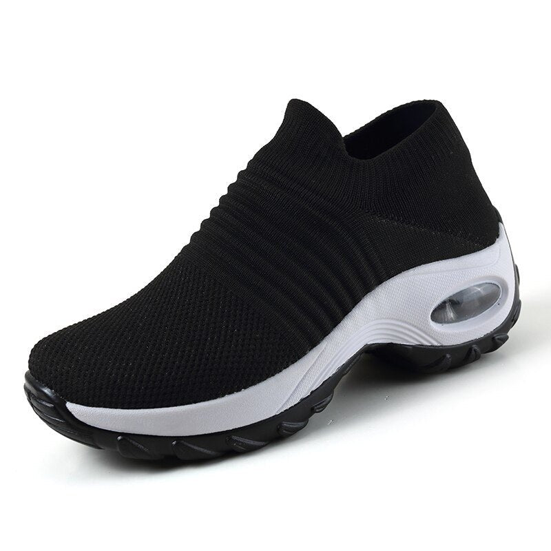 Olivia | Women's Orthopedic Slip-On Sneakers Air Cushion Black (White Sole)