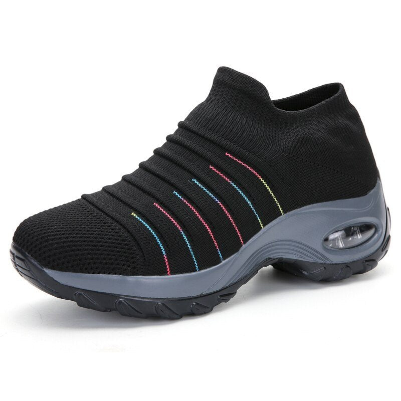 Olivia | Women's Orthopedic Slip-On Sneakers Air Cushion Black (Colored Stripes)
