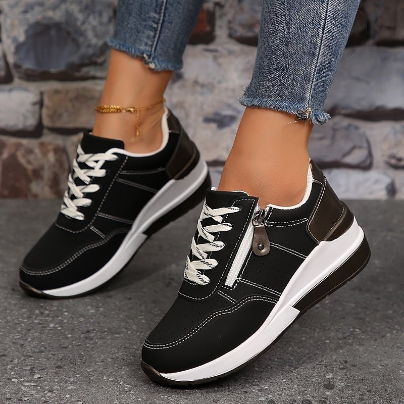 Luna | Women's Orthopedic Sneakers Low Cut Lace-Up Comfort Walking Black