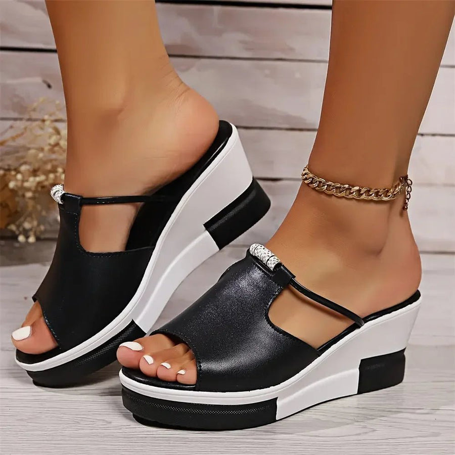 Isabella | Women's Orthopedic Wedge Sandals Cushioned Platform Slip-On Black