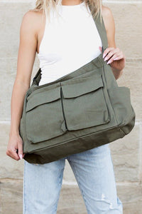 Harper | Women's Oversized Black Canvas Tote Bag Crossbody Messenger Olive