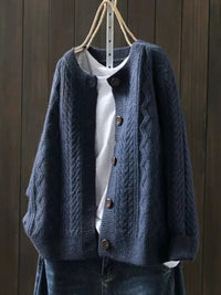 Victoria | Women's Oversized Cable-Knit Button-Down Cardigan Sweater Navy Blue