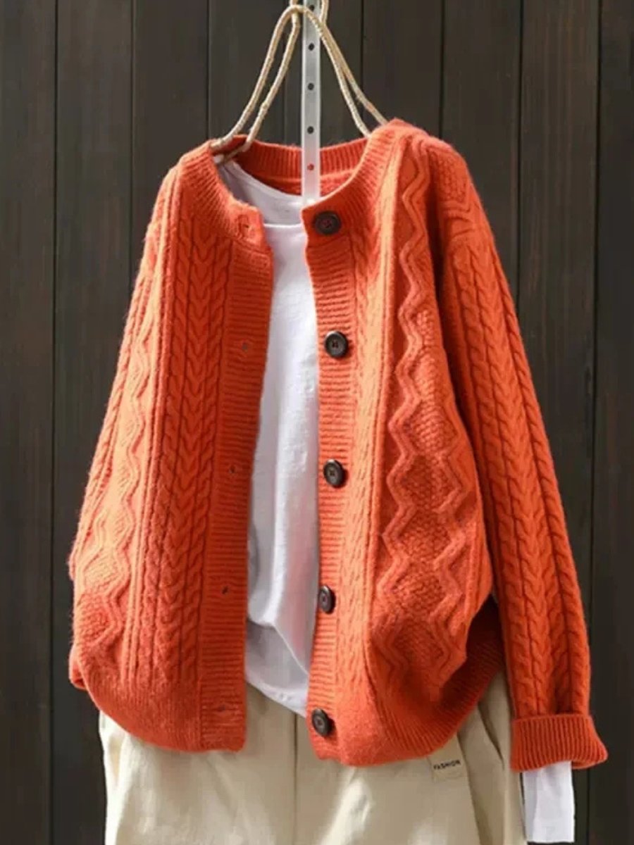 Victoria | Women's Oversized Cable-Knit Button-Down Cardigan Sweater Orange