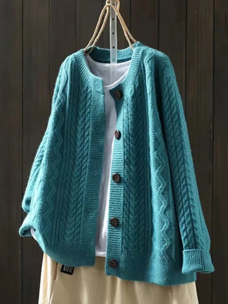 Victoria | Women's Oversized Cable-Knit Button-Down Cardigan Sweater Blue