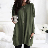 Isabella | Women's Oversized Long Sleeve Pocket Tunic Top Olive Green