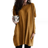Isabella | Women's Oversized Long Sleeve Pocket Tunic Top Brown
