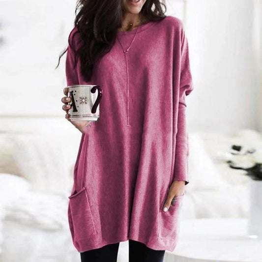 Isabella | Women's Oversized Long Sleeve Pocket Tunic Top Pink