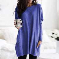 Isabella | Women's Oversized Long Sleeve Pocket Tunic Top Blue