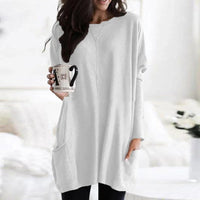 Isabella | Women's Oversized Long Sleeve Pocket Tunic Top White