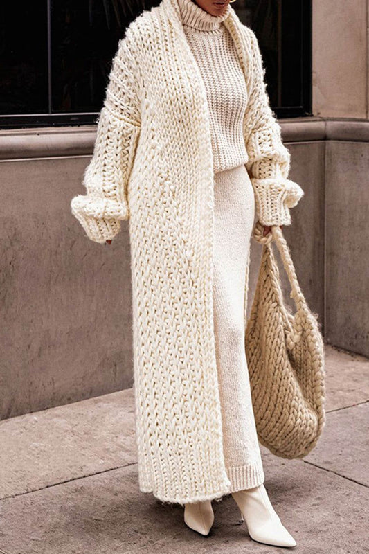 Aria | Women's Oversized Open-Front Chunky Knit Longline Cardigan Beige