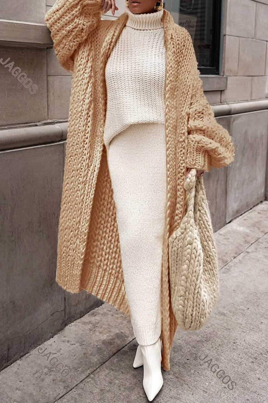 Aria | Women's Oversized Open-Front Chunky Knit Longline Cardigan Brown