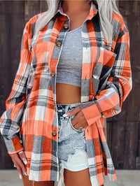 Mia | Women's Oversized Plaid Flannel Open-Front Cardigan Shirt Orange