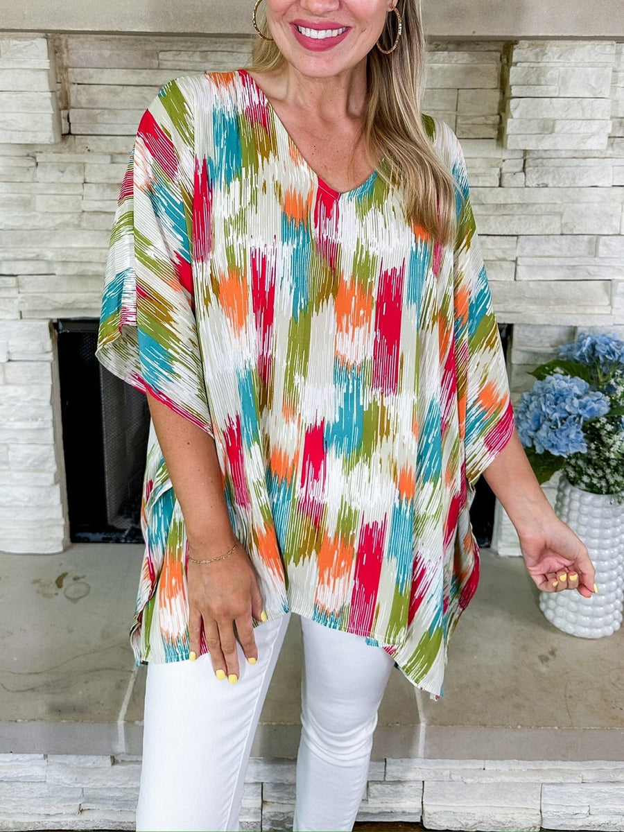 Layla | Women's Oversized V-Neck Abstract Print Tunic Top Colorful
