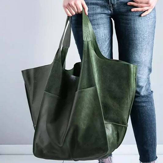 Harper | Women's Oversized Vegan Leather Magnetic Closure Tote Bag Olive