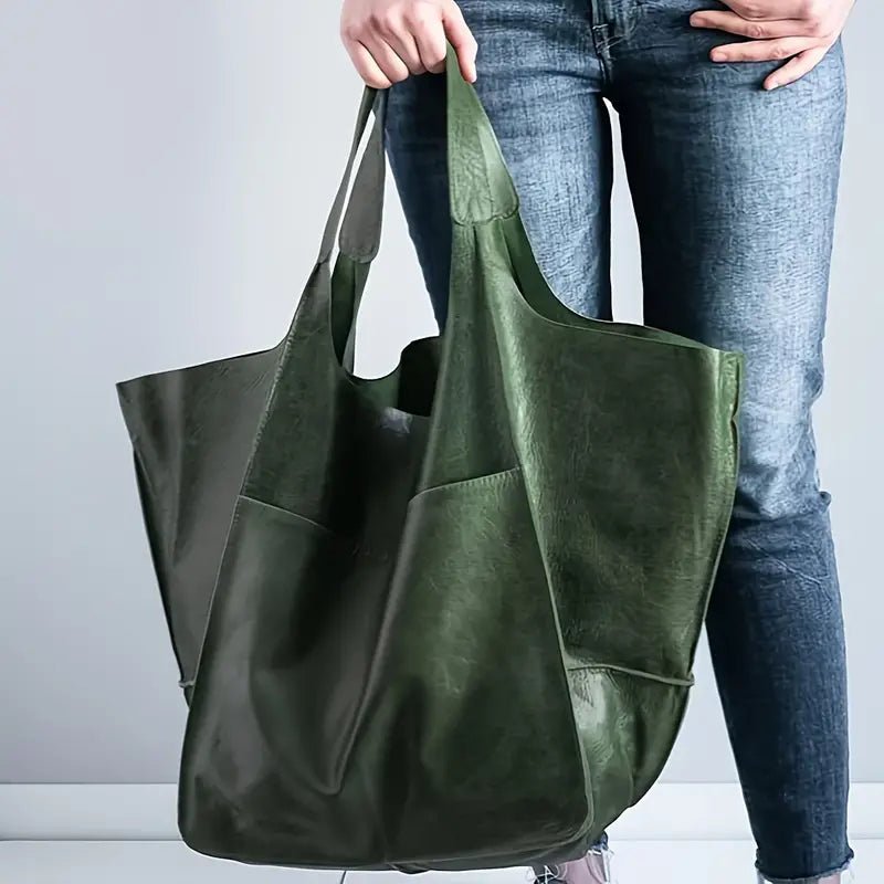 Harper | Women's Oversized Vegan Leather Magnetic Closure Tote Bag Olive