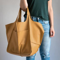 Harper | Women's Oversized Vegan Leather Magnetic Closure Tote Bag Mustard