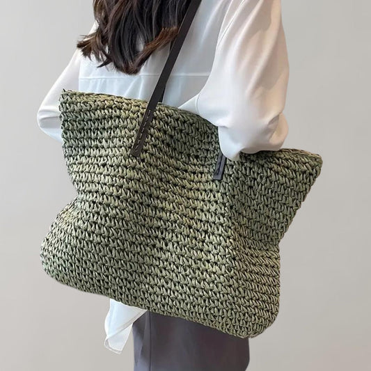 Scarlett | Women's Oversized Woven Straw Shoulder Tote Bag Bohemian Green