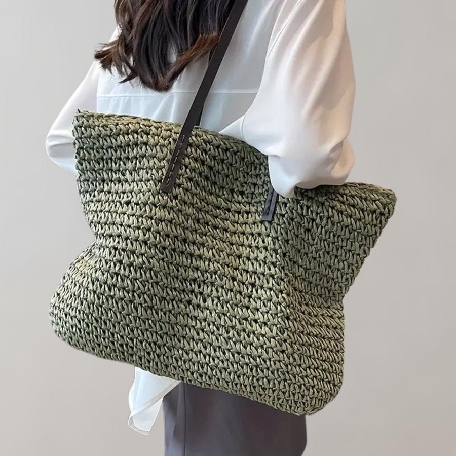Scarlett | Women's Oversized Woven Straw Shoulder Tote Bag Bohemian Green