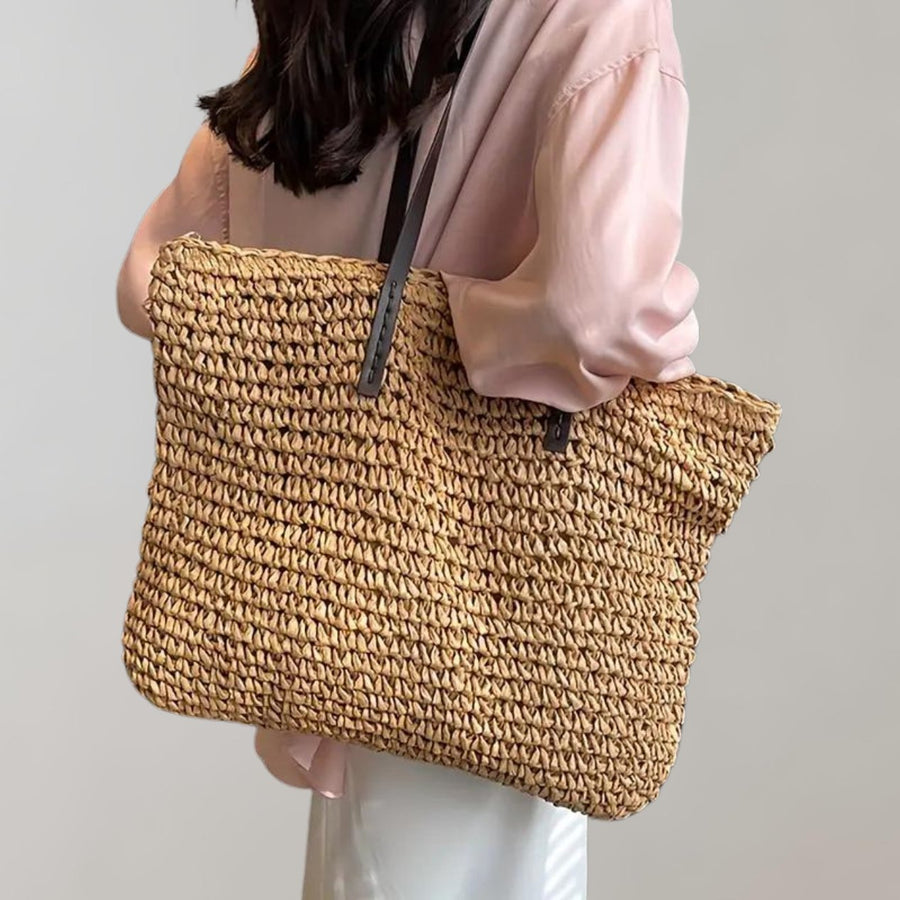 Scarlett | Women's Oversized Woven Straw Shoulder Tote Bag Bohemian Khaki