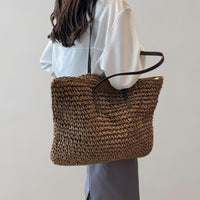 Scarlett | Women's Oversized Woven Straw Shoulder Tote Bag Bohemian Coffee