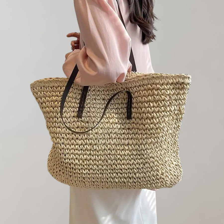 Scarlett | Women's Oversized Woven Straw Shoulder Tote Bag Bohemian Beige