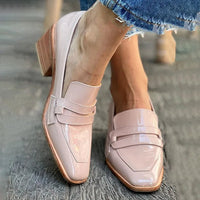 Mia | Women's Patent Leather Loafers Block Heel Slip-On Comfort Pink