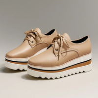 Grace | Women's Platform Oxford Shoes Lace Up Wedge Sneakers Beige