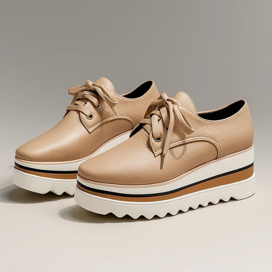 Grace | Women's Platform Oxford Shoes Lace Up Wedge Sneakers Beige