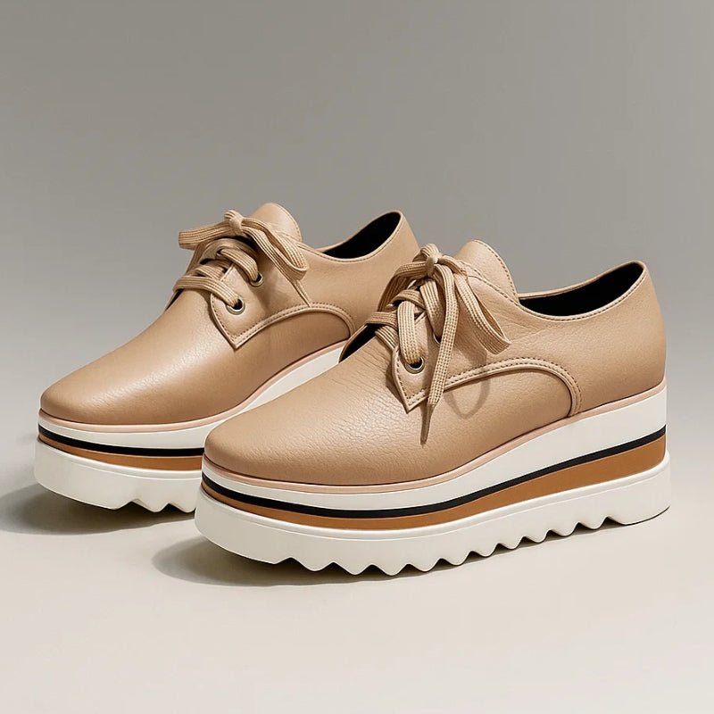 Grace | Women's Platform Oxford Shoes Lace Up Wedge Sneakers Beige