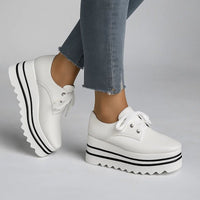 Grace | Women's Platform Oxford Shoes Lace Up Wedge Sneakers White