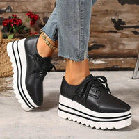 Grace | Women's Platform Oxford Shoes Lace Up Wedge Sneakers Black