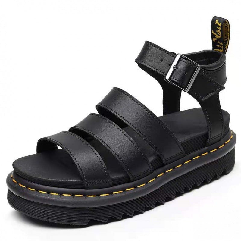 Eleanor | Women's Platform Strappy Comfortable Sandals Buckle Chunky Black