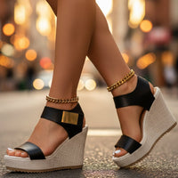 Harper | Women's Platform Wedge Sandals Ankle Strap Orthopedic Black