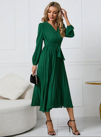 Grace | Women's Long Sleeve Midi Wedding Guest Dress Green