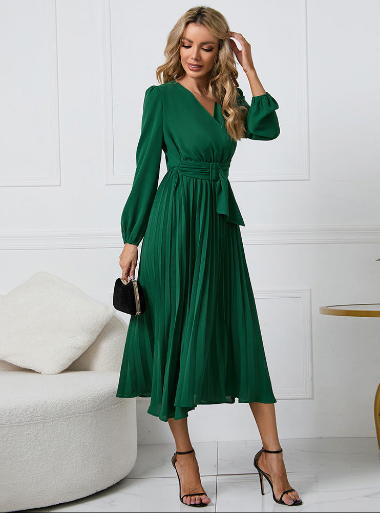 Grace | Women's Long Sleeve Midi Wedding Guest Dress Green