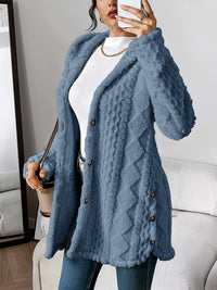 Grace | Women's Plush Hooded Button-Front Long Cardigan Denim Blue
