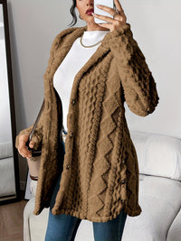 Grace | Women's Plush Hooded Button-Front Long Cardigan Brown