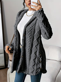 Grace | Women's Plush Hooded Button-Front Long Cardigan Gray