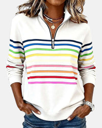 Madison | Women's Quarter Zip Sweatshirt Striped Long Sleeve Pullover White
