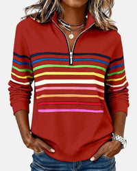 Madison | Women's Quarter Zip Sweatshirt Striped Long Sleeve Pullover Red