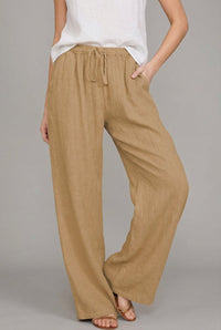 Amelia | Women's Relaxed Drawstring Wide Leg Pants Linen Summer Khaki