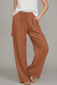 Amelia | Women's Relaxed Drawstring Wide Leg Pants Linen Summer Orange