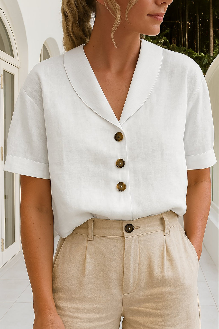 Charlotte | Women's Relaxed-Fit Button-Front Short-Sleeve Collared White