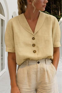 Charlotte | Women's Relaxed-Fit Button-Front Short-Sleeve Collared Beige