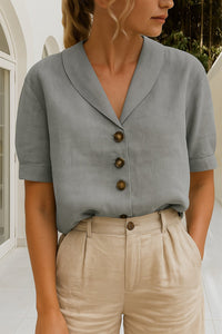 Charlotte | Women's Relaxed-Fit Button-Front Short-Sleeve Collared Grey