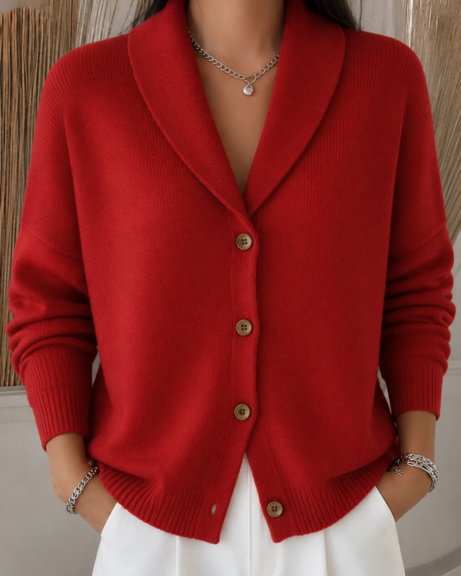 Emma | Women's Relaxed-Fit Button-Up Collared Knit Cardigan Red