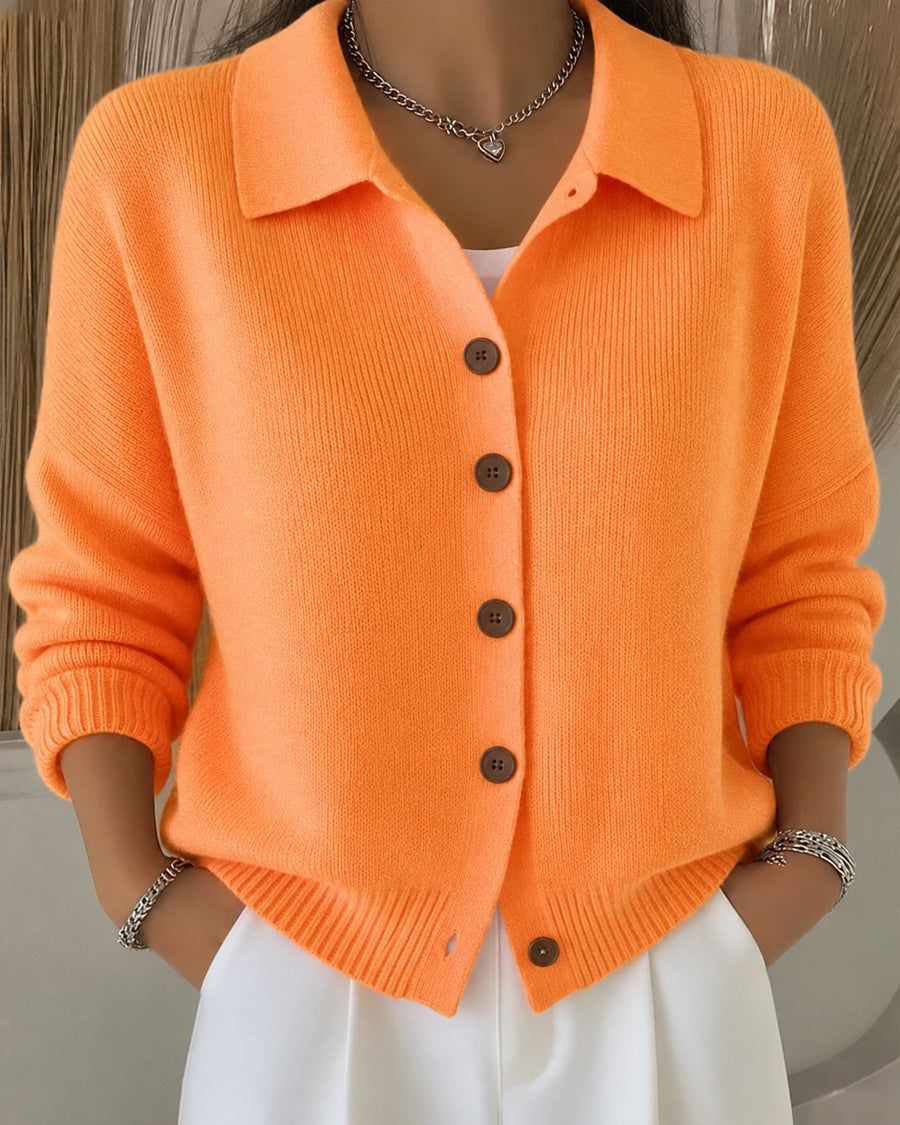 Emma | Women's Relaxed-Fit Button-Up Collared Knit Cardigan Orange